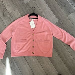 The GREAT. the Varsity Cashmere Cardigan in Sugared Rose size 1 NWT